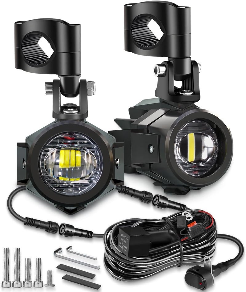 LEDOPPO Motorcycle Auxiliary Lights Kit LED Spot Driving Fog Lights White with Switch Wiring Harness Clamp Mount Brackets Kit for R1200GS K1600 ADV Adventure Touring Motorcycle E-Bike - Image 1
